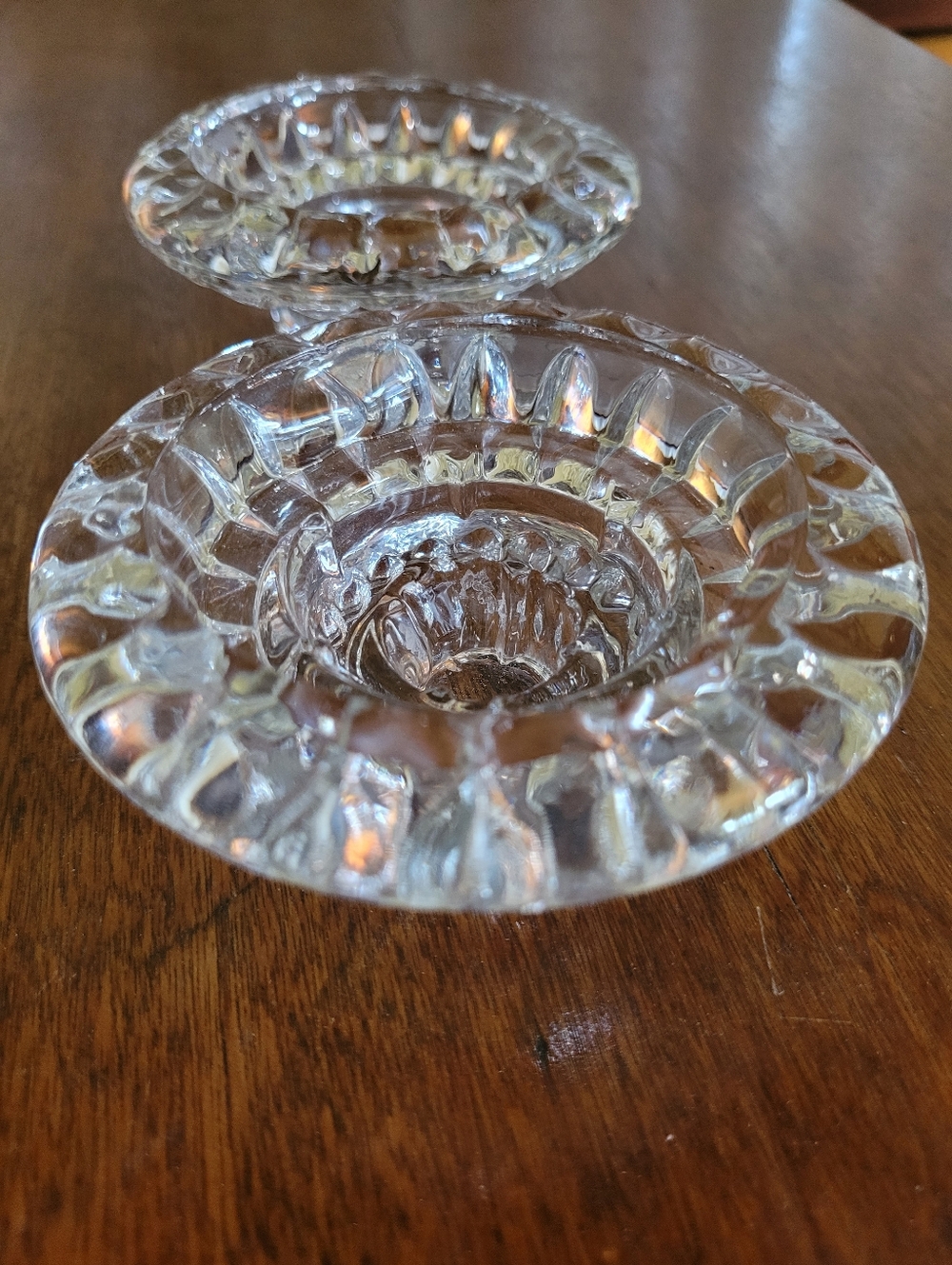 Clear Vintage Pressed Glass Candle Holders - Pair (114)
